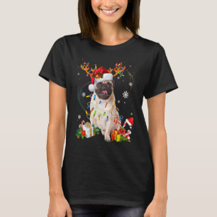 Camiseta Papais noeis Reindeer Pug Luzes De Natal Cachorro