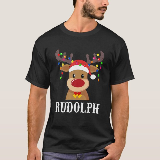 Camiseta Papais noeis Reindeer Rudolph Xmas Group Costume (Frente)
