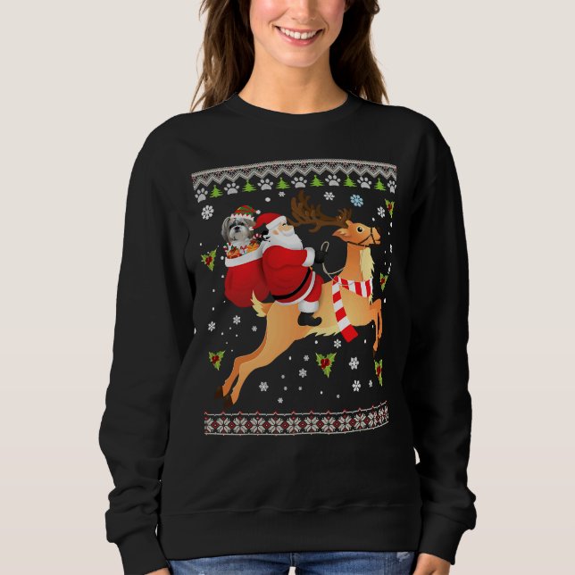 Camiseta Papais noeis Reindeer Shih Tzu Dog Presente (Frente)