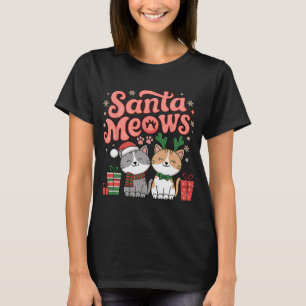 Camiseta Papais noeis Reúnem Gatos Festivos Festivos Bons A