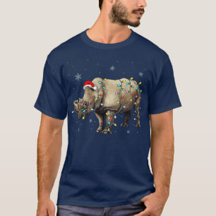 Camiseta Papais noeis Rhino Christmas Lights Rhino Lover Xm