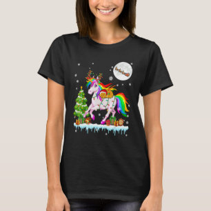 Camiseta Papais noeis Ridding Reindeer Unicorn Árvore de Na