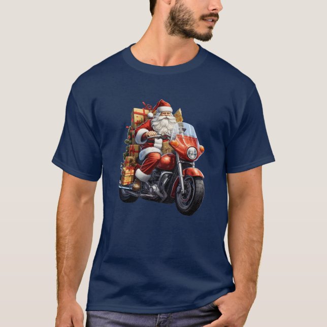 Camiseta Papais noeis Riding Moto: Ideia de presente de Nat (Frente)