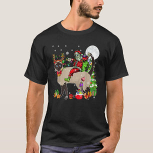Camiseta Papais noeis Riding Reindeer Siamese Cat Árvore de