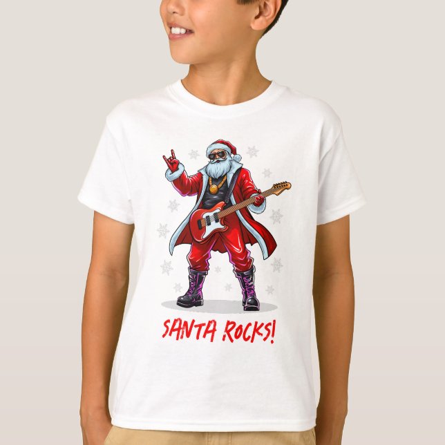 Camiseta Papais noeis Rocks! Engraçado Papai Noel tocando v (Frente)