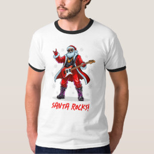 Camiseta Papais noeis Rocks! Engraçado Papai Noel tocando v