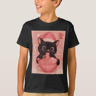 Camiseta Papais noeis Rosa De Gato De Natal Kawaii Anime Ra