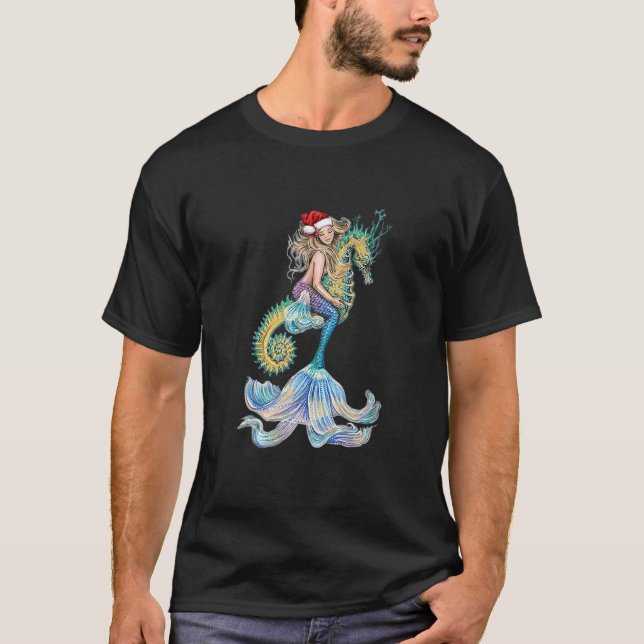Camiseta Papais noeis Sereia Cavalo da Marinha Papais noeis (Frente)