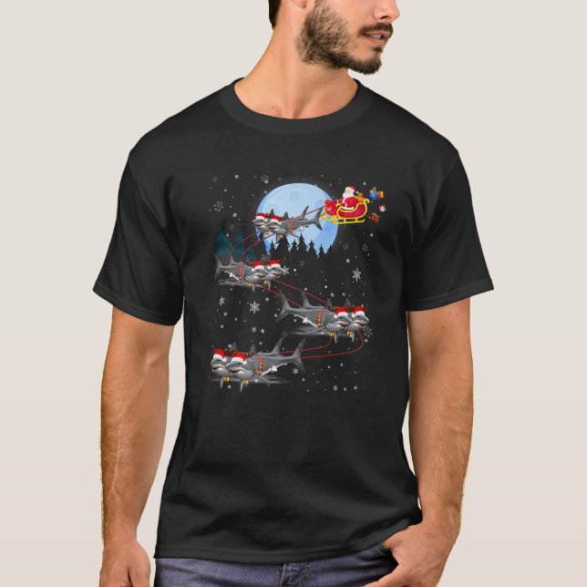 Camiseta Papais noeis Shark Xmas Reindeer Papais noeis Slei (Frente)