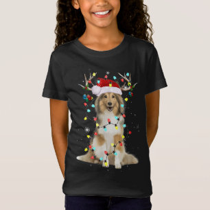 Camiseta Papais noeis Shetland Sheepdog Reindee Light Chris