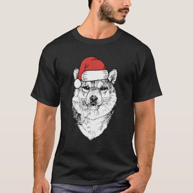 Camiseta Papais noeis Shiba Inu Cão no Natal (Frente)