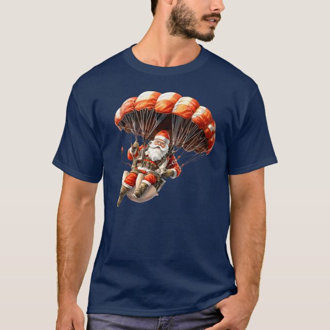 Camiseta Papais noeis Sky Dive: ideia de presente de Natal (Frente)