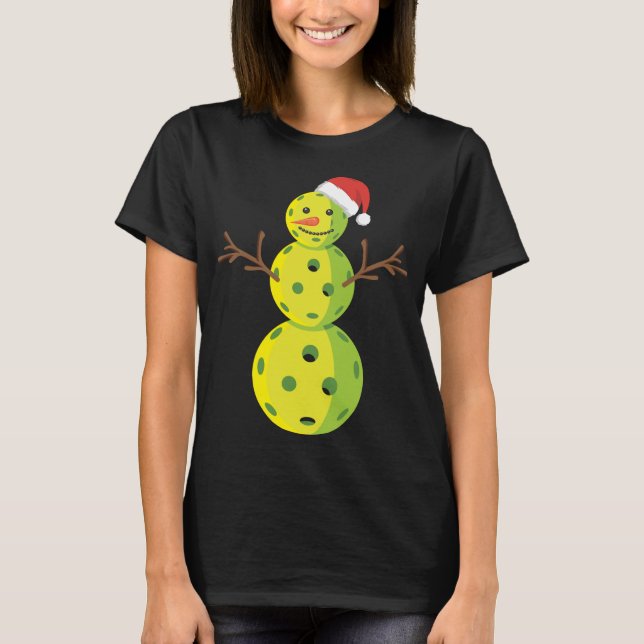 Camiseta Papais noeis Snowman Pickleball Lover Engraçado Gi (Frente)