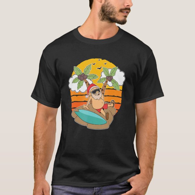 Camiseta Papais noeis Surfando Férias De Verão No Havaí No  (Frente)