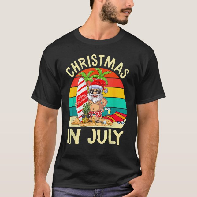 Camiseta Papais noeis Surfando Natal Em Julho Crianças Suma (Frente)