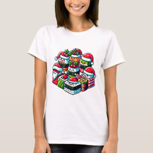 Camiseta Papais noeis Sushi Delight - Arte de Natal Festiva