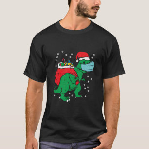 Camiseta Papais noeis Trex Dinossaur Em Máscara Quarentena 