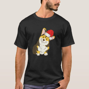 Camiseta Papais noeis Tricolor Corgi de inverno Cachorro Mã