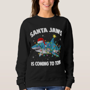 Camiseta Papais noeis Tubarão Tubarão Luzes de Natal Feliz 