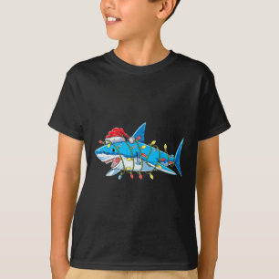 Camiseta Papais noeis Tubarão Tubarão Luzes de Natal Feliz
