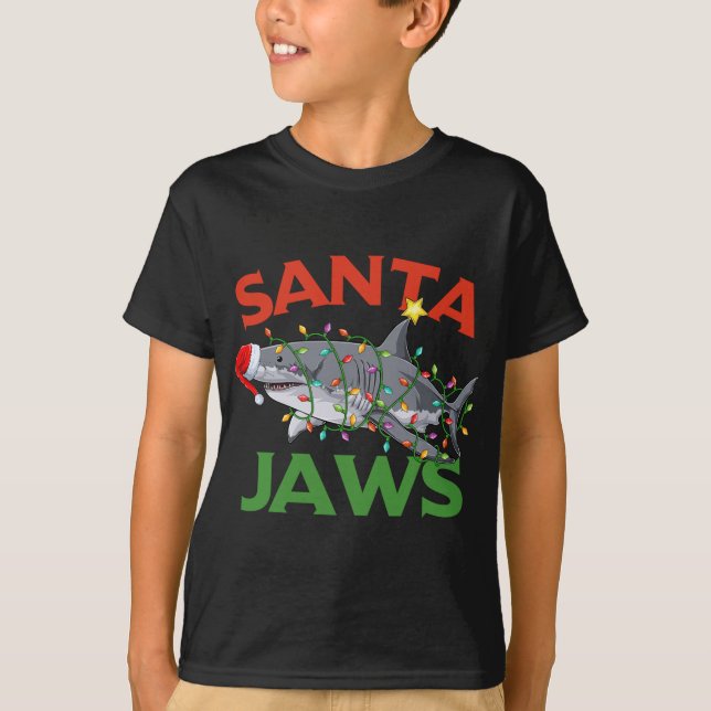 Camiseta Papais noeis Tubarão Tubarão Luzes de Natal Sharkm (Frente)