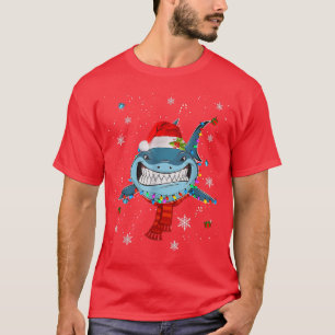 Camiseta Papais noeis Tubarões de Natal Luzes Engraçadas Me