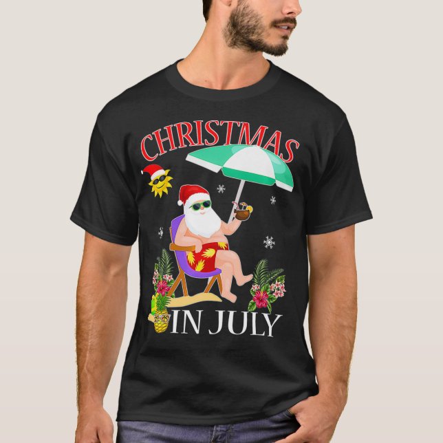 Camiseta Papais noeis Verão maiô Engraçado Natal Em Julho B (Frente)