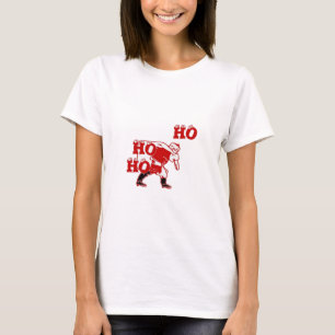 Camiseta Papais noeis vermelhos e brancos caminhando Ho Ho