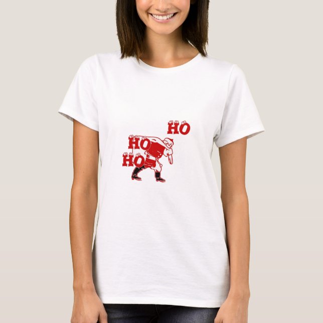 Camiseta Papais noeis vermelhos e brancos caminhando Ho Ho  (Frente)