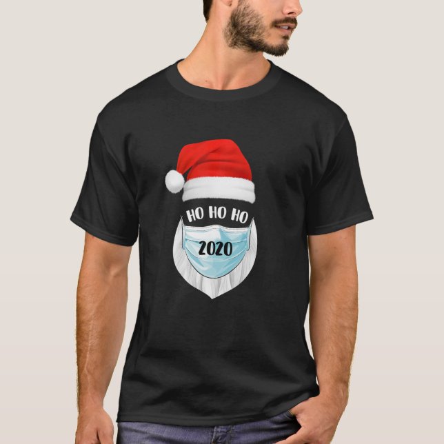 Camiseta Papais noeis Vestindo Mask Funny Quarantine Natal  (Frente)