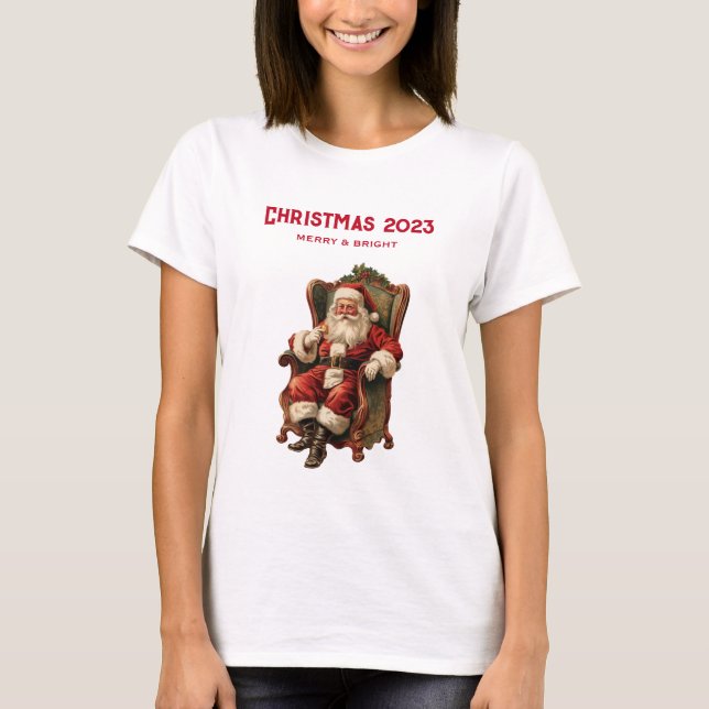 Camiseta Papais noeis Vintage Sentados no Natal Comfy (Frente)