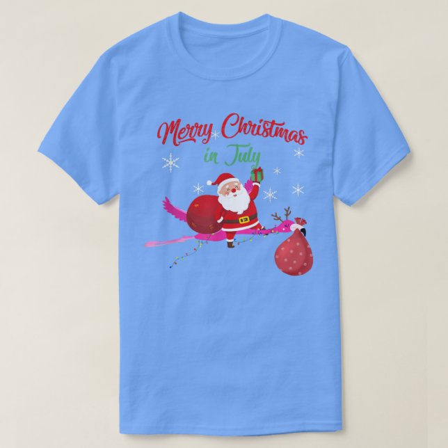 Camiseta Papais noeis voadores com flamingo Feliz Natal em  (Frente do Design)