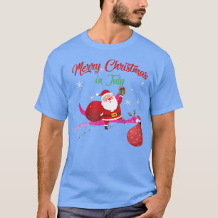 Camiseta Papais noeis voadores com flamingo Feliz Natal em 