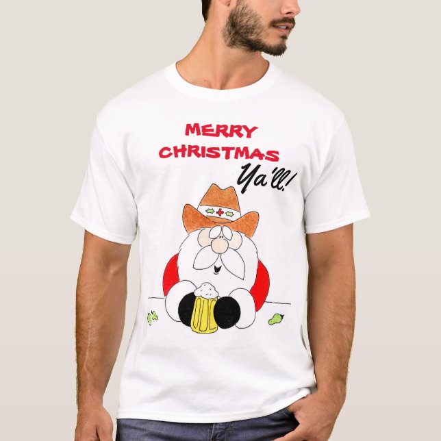 Camiseta Papais noeis WhitTexas Feliz Natal Ya Vai Mens T-S (Frente)