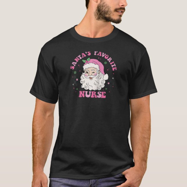 Camiseta Papais noeis Xmas Enfermeira Enfermeira Retro Rosa (Frente)