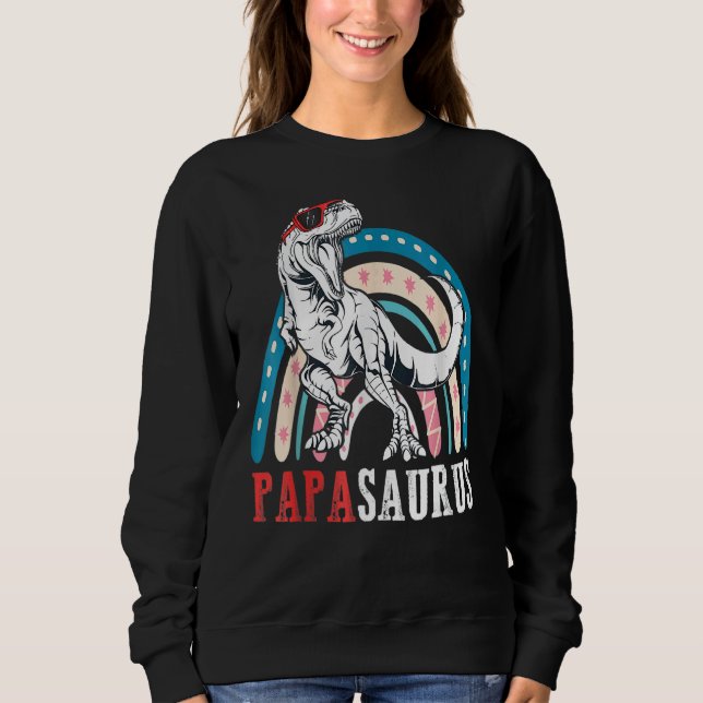 Camiseta Papasauro Rex Dinossaur Papa Saurus Rainbow Pai (Frente)