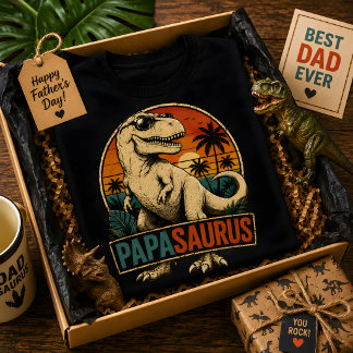 Camiseta Papasaurus T-Rex Dinossauro Retro Pôr do Sol Vinta
