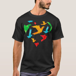Camiseta Papel Cranes Coração Papel Dobrado Artista Japonês