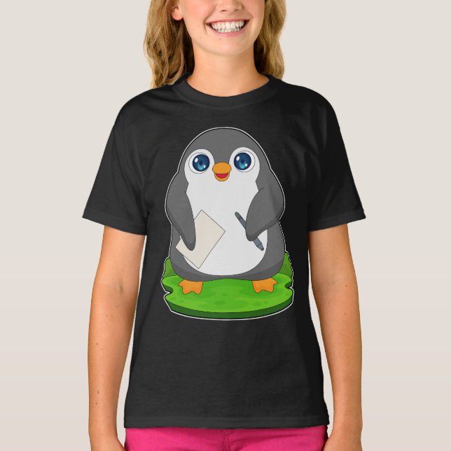 Camiseta Papel de Caneta do pinguim (Frente)