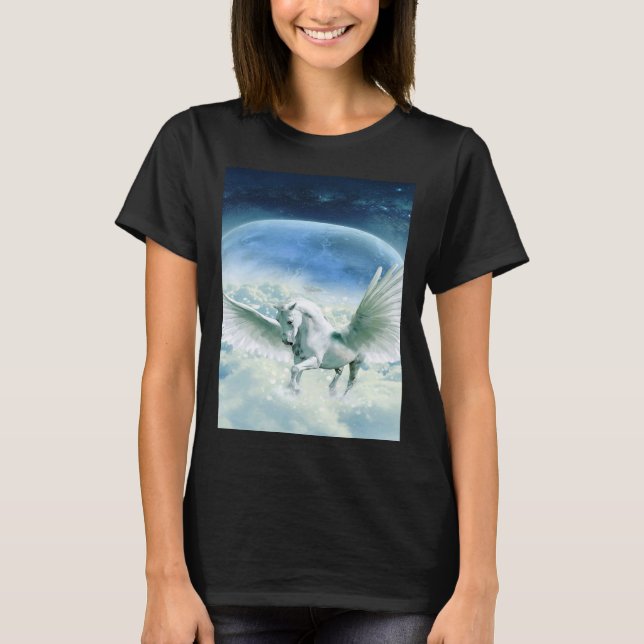 Camiseta papel de parede HD pegasus lobo cavalos brancos le (Frente)