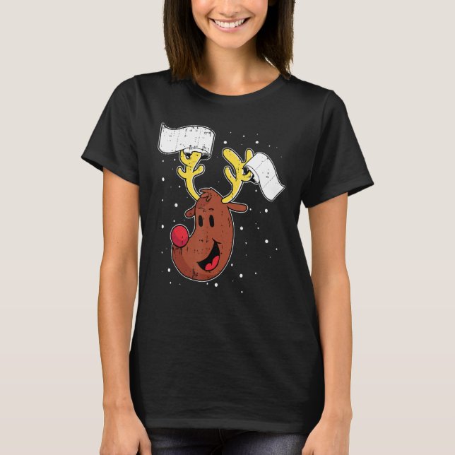 Camiseta Papel higiênico de renas Quarentena Natal Engraçad (Frente)