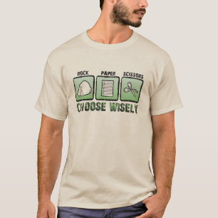 Camiseta Papel - rocha - tesouras; Escolha sàbiamente