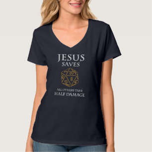 Camiseta Papel Tocando Engraçado Jesus Salva Fantasia RPG