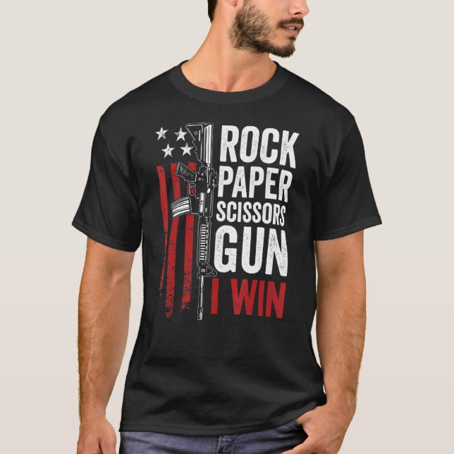 Camiseta Paper Rock Scissors Gun 2a Pro Gun Piada (Frente)