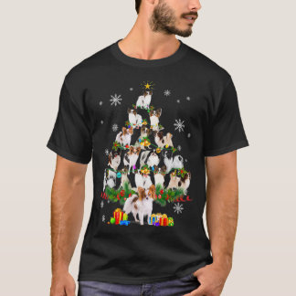 Camiseta Papillon Árvore de Natal Luz Engraçada Cachorro Pr