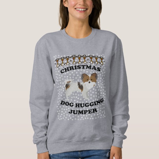 Camiseta Papillon cão de Natal Hugging (Frente)