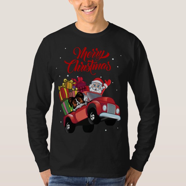 Camiseta Papillon Com Papai Noel No Cachorro Vermelho (Frente)