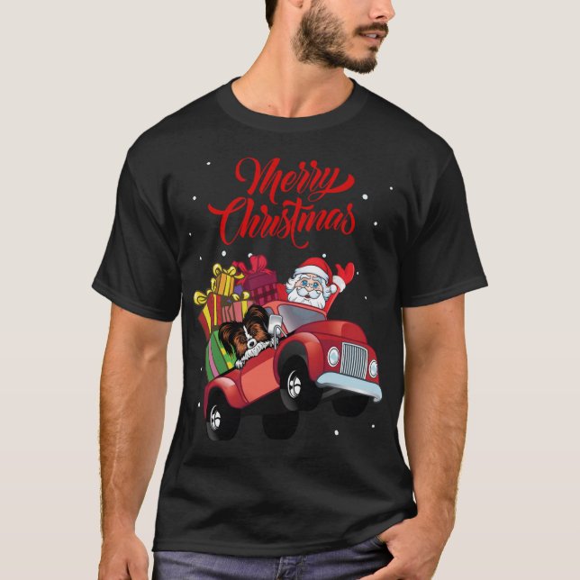 Camiseta Papillon Com Papai Noel No Cachorro Vermelho (Frente)