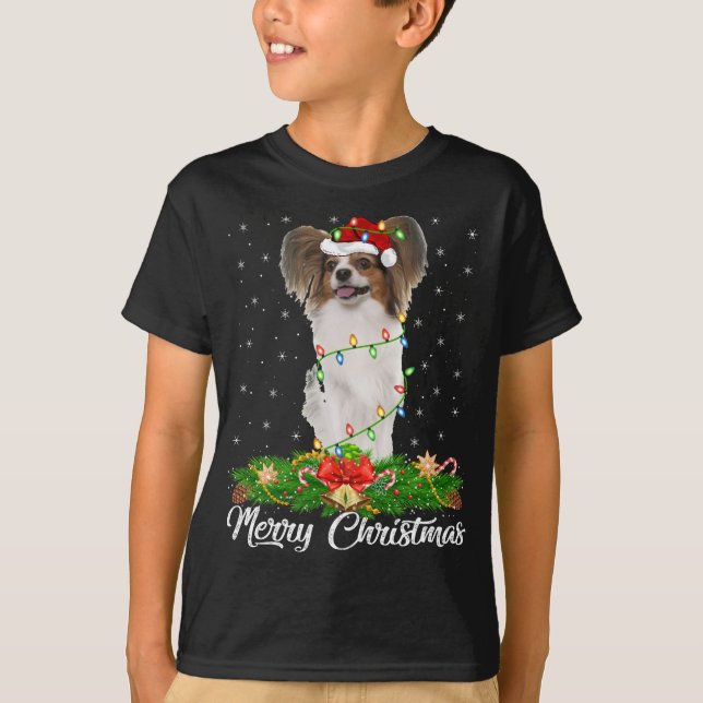 Camiseta Papillon Dog Lover Matando Santa Hat Papillon Chr (Frente)