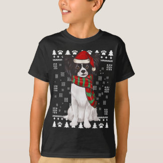 Camiseta Papillon Dog Santa Hat Natal Feio Natal
